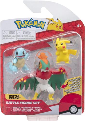 Pokemon Battle Figure 3-Pack - Squirtle, Hawlucha, Pikachu