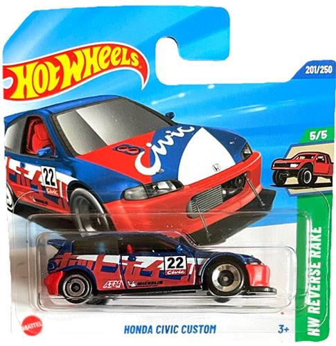 HOT WHEELS HONDA CIVI CUSTOM 22 RACING BLUE RED 201/250 HW REVERSE RAKE 5/5 1:64