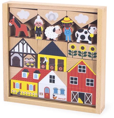 Janod blokkenset - Platteland speelgoed bouwblokken set.