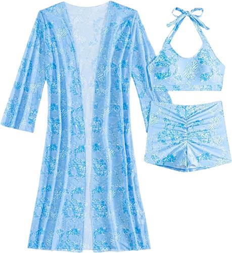 Nivard Bikini Set Dames - Strandjurk - Volwassenen - Strandtuniek - Blouse - Hemelsblauw - Maat M