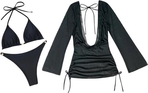 Nivard Bikini Set Dames - Strandjurk - Volwassenen - Strandtuniek - Blouse - Zwart - Maat XL