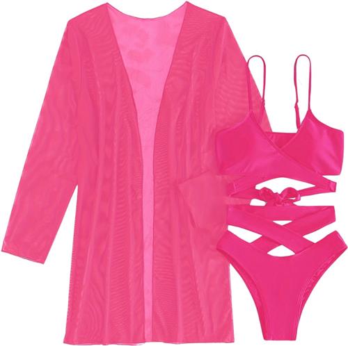 Nivard Bikini Set Dames - Strandjurk - Volwassenen - Strandtuniek - Blouse - Roze - Maat S