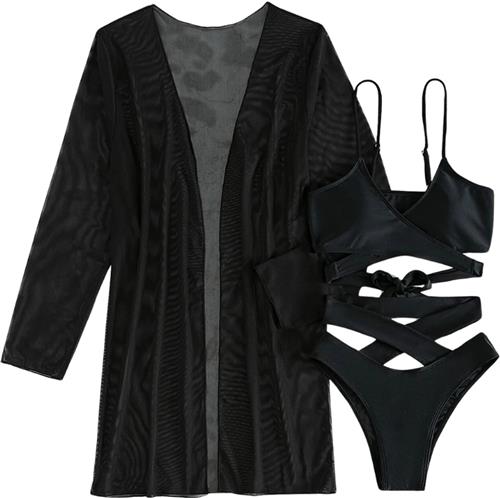 Bovista Bikini Set Dames - Strandjurk - Volwassenen - Strandtuniek - Blouse - Zwart - Maat L