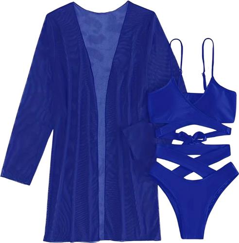 Bovista Bikini Set Dames - Strandjurk - Volwassenen - Strandtuniek - Blouse - Blauw - Maat XL