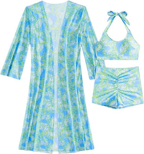 Livano Bikini Set Dames - Strandjurk - Volwassenen - Strandtuniek - Blouse - Blauw/Groen - Maat L