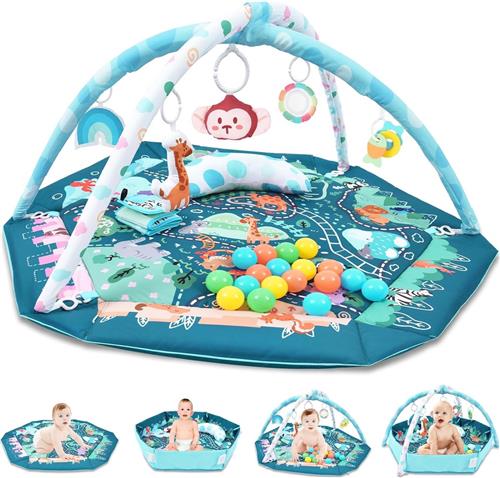 Goodivery ® Multifunctionele Baby Speelkleed met Speelboog en Sensorisch Speelgoed voor Pasgeborenen