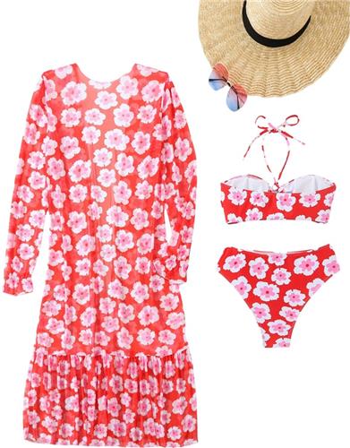 Nivard Bikini Set Dames - Strandjurk - Volwassenen - Strandtuniek - Blouse - Rood - Maat L