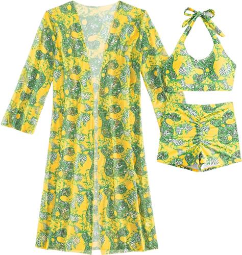 Livano Bikini Set Dames - Strandjurk - Volwassenen - Strandtuniek - Blouse - Geel - Maat XXL