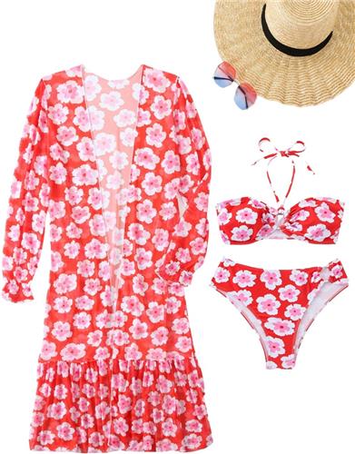 Bovista Bikini Set Dames - Strandjurk - Volwassenen - Strandtuniek - Blouse - Rood - Maat M
