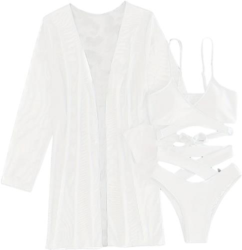 Nivard Bikini Set Dames - Strandjurk - Volwassenen - Strandtuniek - Blouse - Wit - Maat XL