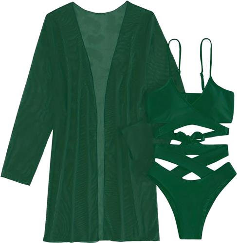 Livano Bikini Set Dames - Strandjurk - Volwassenen - Strandtuniek - Blouse - Groen - Maat M