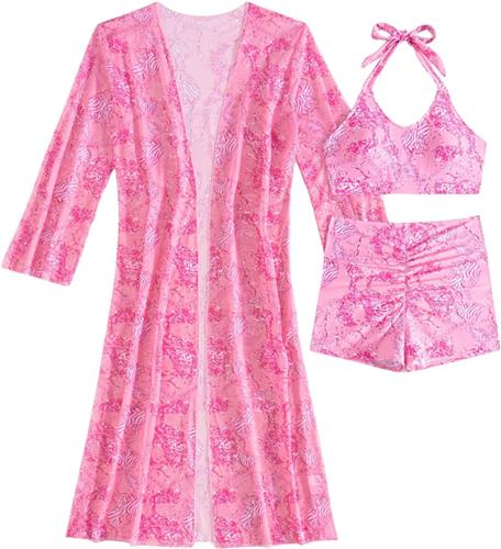 Nivard Bikini Set Dames - Strandjurk - Volwassenen - Strandtuniek - Blouse - Roze - Maat L