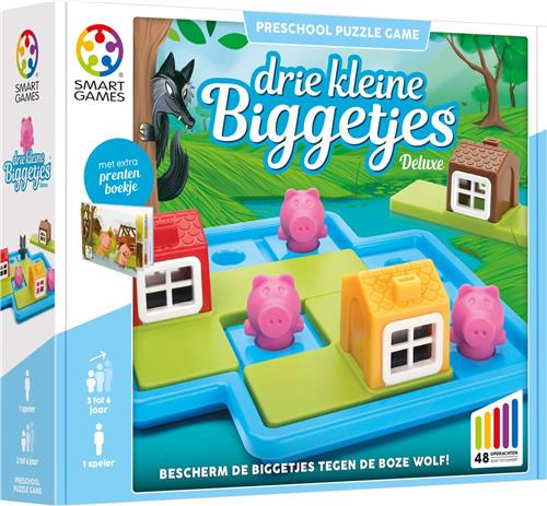 SmartGames - Drie Kleine Biggetjes Deluxe - 48 opdrachten - kleuters - met extra sprookjesboek - verstoppertje spelen - verhaaltje - sprookje