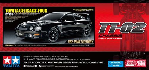 Tamiya Modelbouwpakket Auto - 47510 RC Auto - Toyota Celica GT-Four - ST205 - TT-02 - Zwartgelakte Carrosserie RC Plastic - 1:10