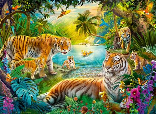 Ravensburger puzzel tijgers in de oase - 500 stukjes puzzel.