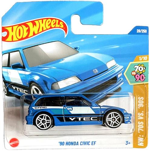 HOT WHEELS HONDA '90 CIVIC EF V-TECH BLUE WHITE 28/250 1:64 HW '70S VS '90S (HYW81-N521) SHORT CART