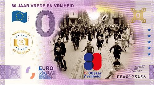 0 Euro biljet Nederland 2025 - 80 Jaar Vrede en Vrijheid ANNIVERSARY KLEUR