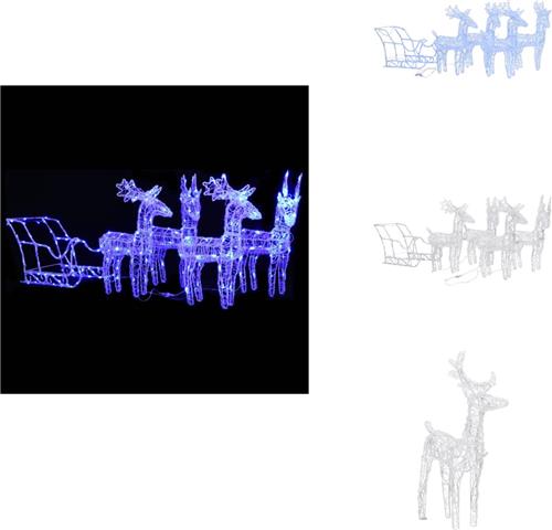 vidaXL Rendieren En Slee Kerstversiering - Rendieren En Slee Kerstversieringen - Kerst Rendier En Slee - Kerst Rendieren En Sleeën - Kerstdecoratie rendieren en slee 280x28x55 cm acryl