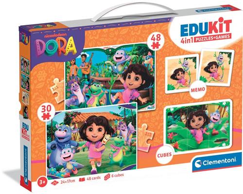 Clementoni - Dora The Explorer - Edukit 4 in 1 spellen - 2 puzzels, blokkenset en memory spel - Vanaf 3 jaar