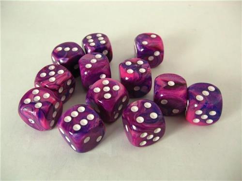 Chessex Festive Violet/white D6 16mm Dobbelsteen Set (12 stuks)