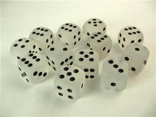 Chessex Frosted Clear/black D6 16mm Dobbelsteen Set (12 stuks)