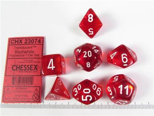 Translucent Red/white Polyhedral 7-Die Set