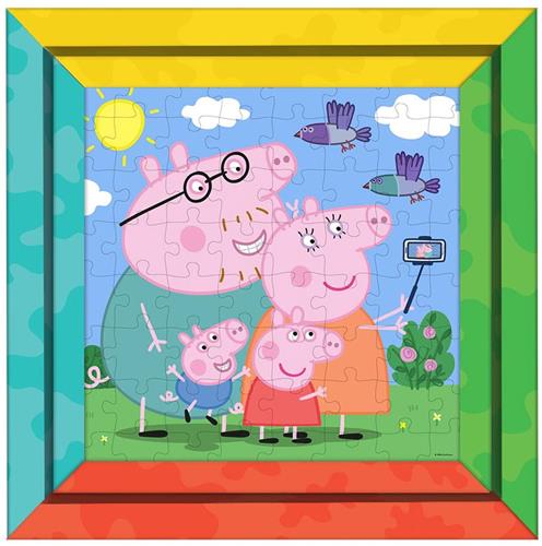 Peppa Pig Kleur & Puzzel Frame Schilderij  64 Stukjes  27×27 cm  Tweezijdige Coloring Puzzle
