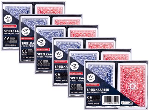 Longfield games 6x sets Speelkaarten - blauw/rood - 6x 54 kaarten - klassiek - kaartspel