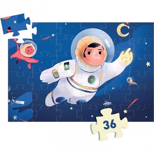 Djeco puzzel astronaut maan 36 stukjes FSC karton kinderpuzzel.