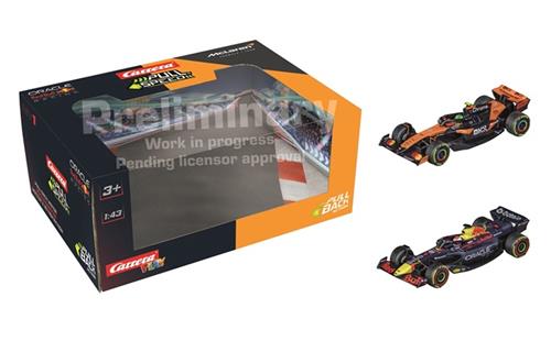 Carrera Speelgoedvoertuig - Formule 1 Set - Red Bull Racing Max Verstappen No.1 - McLaren Lando Norris No.4 Terugtrekauto