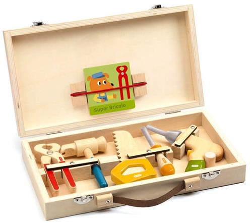 Djeco houten gereedschapskist Minibrico speelgoedset voor kinderen.