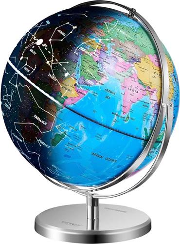 Collox Verlichte Wereldbol met standaard 2268 cm - Educatieve Aardbol - Met 88 sterrenbeelden en honderden sterren LED verlichting - 720 graden roterend