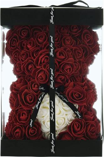 Handgemaakte Rozenbeer Knuffel - Wijnrood Valentijns- & Verjaardagscadeau In Heldere Cadeaubox  Unieke Geschenk Voor Moeder - Meisjes En Minnaar (10 inch)