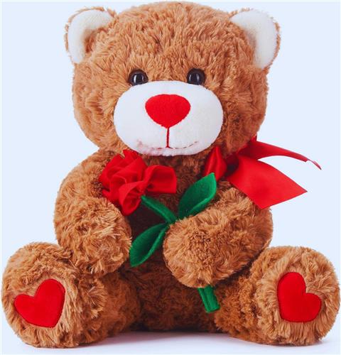 Schattige Teddybeer Knuffeldier Met Strik en Rozen - Zacht Pluche Speelgoed Voor Valentijnsdag - 27 Cm - Perfect Valentijnscadeau