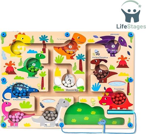 LifeStages - Magnetisch Doolhof - Magnetisch Labyrint met Kleuren en Getallen - Fijne Motoriek Montessori Spellen van Hout