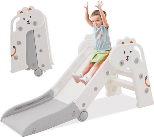 Opvouwbare Glijbaan voor Kinderen met Armleuningen - Peuter Glijbaan - Kleine Glijbaan voor Buiten en Binnen - Ruimtebesparend Design - Grijs
