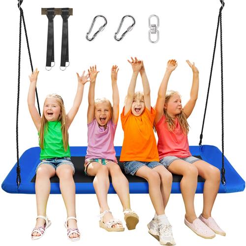 COSTWAY Nestschommel, vierkant, tot 320 kg belastbaar, 150 x 80 cm, boomschommel met 100-180 cm verstelbaar touw, kinderschommel, outdoor tuinschommel voor kinderen en volwassenen (blauw)
