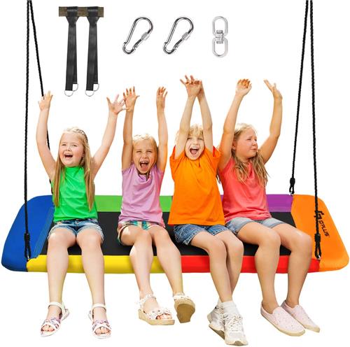 COSTWAY Nestschommel, vierkant, tot 150 kg belastbaar, 150 x 80 cm, boomschommel met 100-180 cm verstelbaar touw, kinderschommel, outdoor tuinschommel voor kinderen en volwassenen (kleurrijk)