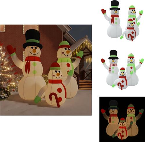 vidaXL Opblaasbare Sneeuwpopfamilie - Opblaasbare Sneeuwpopfamilies - Opblaasfiguur - Opblaas Sneeuwpop - Sneeuwpopfamilie opblaasbaar met LED's 500 cm