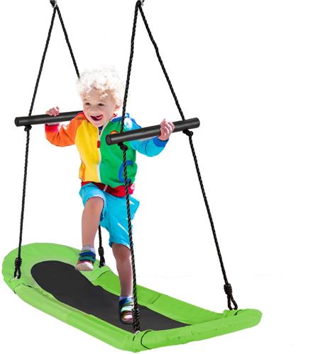 COSTWAY Nestschommel, ovaal, skateboardschommel met handgrepen, kinderschommel tot 150 kg belastbaar, outdoor meerkinderschommel, boomschommel, tuinschommel voor kinderen en volwassenen (groen)