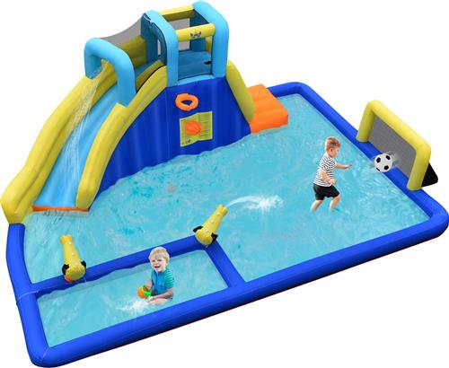 COSTWAY Opblaasbaar springkasteel met waterglijbaan trampoline, waterspeelcentrum, waterpark, Kinderzwembad 525 x 373 x 205 cm (zonder opblaasapparaat)