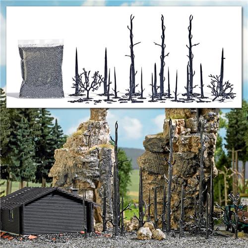 Busch - ABGEBRANNTER WALD 17 BAUMSTAMME 2 BUSCHE H0 (2/23) * - modelbouwsets, hobbybouwspeelgoed voor kinderen, modelverf en accessoires