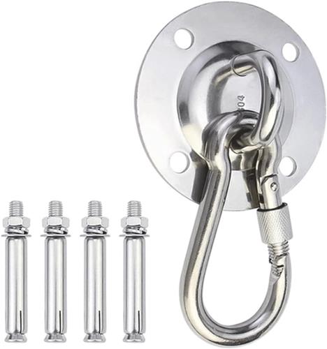 KZQ Heavy Duty Schommelhanger - Haak - Hangstoelhaak - 360° Draaibaar - Stevige haak - Om op te hangen - Roestvrij staal 304 - Draaibare hangmathaak - Schommelhaak - Geschikt voor plafonds, houten veranda's, sportscholen, yoga - Zilver