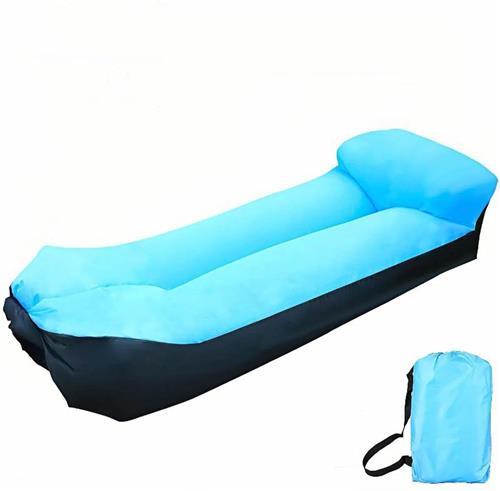 SNQ Luchtbed - 230 × 70 cm - Luie opblaasbare bank - Eenpersoons - Draagbaar opblaasbaar matras - Zitten of liggen - Geschikt voor kamperen in de buitenlucht en muziekfestivals - Blauw