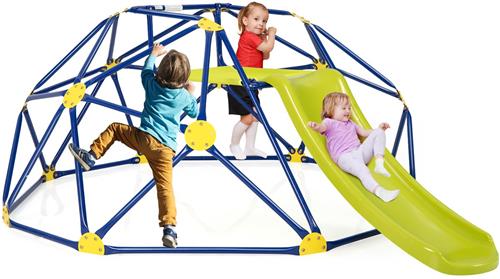 COSTWAY Klimkoepel en Speelset, Geometrische Koepel met Glijbaan, Draagvermogen van 180 KG, Speeltuin voor Kinderen van 3 tot 10 Jaar, Ideaal voor Gym, Achtertuin, Tuin, Park
