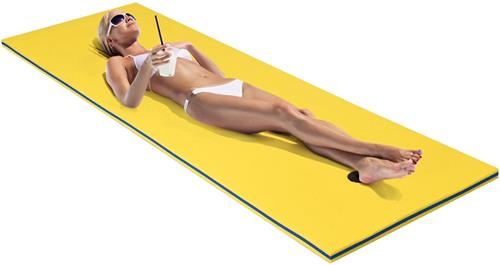 COSTWAY Zwemmat 210 x 66 cm, drijvende watermat tot 60 kg belastbaar, drijvende mat van scheurbestendig XPE-schuim, waterligstoel, waterhangmat voor kinderen en volwassenen (geel)