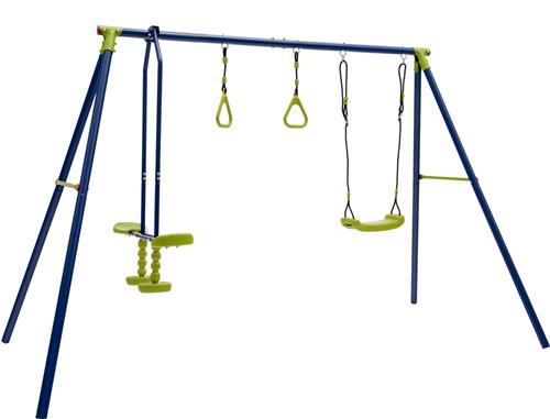 COSTWAY Schommelframe voor buiten, kinderen, 3-in-1, met 1 kant naar zicht, 2 ringen, 1 schommelbank, draagbaar, metaal, voor kinderen, belasting 200 kg, voor tuin, park, voor jongens en meisjes van 3 tot 10 jaar