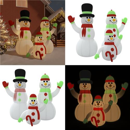 vidaXL Sneeuwpopfamilie opblaasbaar met LED's 360 cm - Opblaasbare Sneeuwpopfamilie - Opblaasbare Sneeuwpopfamilies - Opblaasfiguur - Opblaas Sneeuwpop