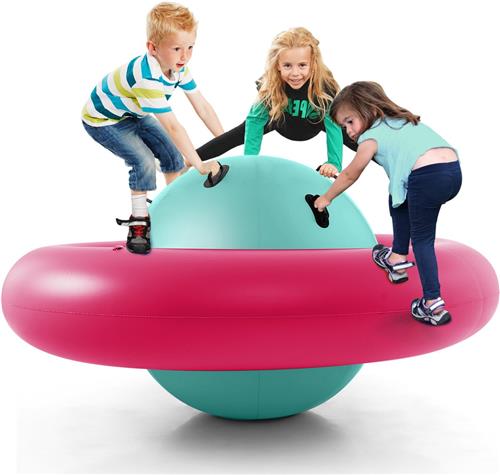 COSTWAY Opblaasbare koepelwip voor kinderen, 223 cm grote kinderwip om te rollen, kantelen, klimmen en springen, met 6 geïntegreerde handgrepen, outdoorwip voor kinderen vanaf 5 jaar