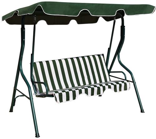 SureDeal® - Hollywood Tuinschommel - 3-Zits - 172x154x110 cm - Staal -Polyester - Groen/Bruin/Zwart - Met Verstelbaar Schuifdak